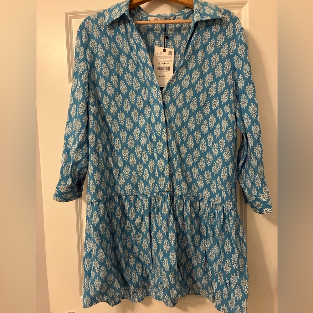 Zara Teal Floral Button-Up Carly Dress